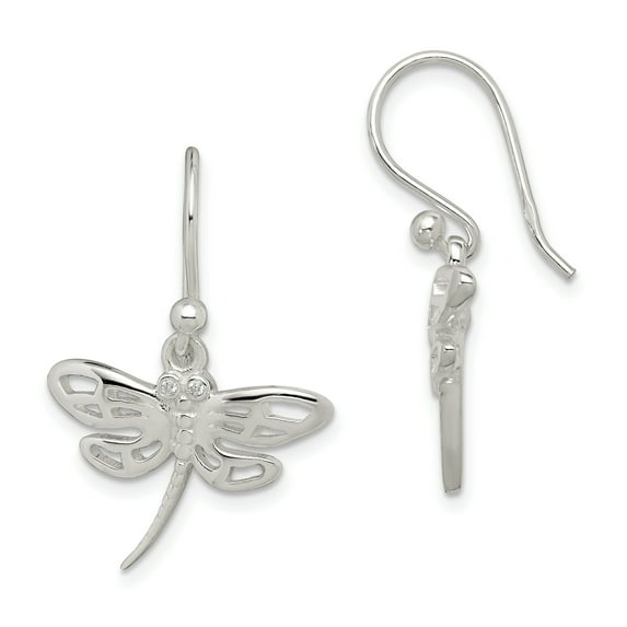 Sterling Silver Cubic Zirconia Dragonfly Dangle Earrings