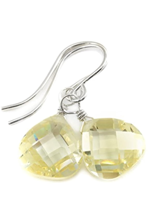 Sterling Silver Cubic Zirconia Earrings Soft Pale Yellow Faceted Heart Dangles Simulated Diamond Teardrop In Cz Designed for Adult Women