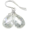 thumbnail image 1 of Sterling Silver Cubic Zirconia Earrings White Simulated Diamond Teardrops Faceted Simple Dangle CZ 1.2" Drops Designed for Adult Women, 1 of 5