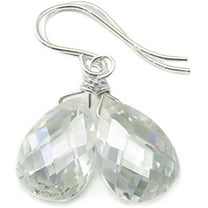 Sterling Silver Cubic Zirconia Earrings White Simulated Diamond Teardrops Faceted Simple Dangle CZ 1.2" Drops Designed for Adult Women