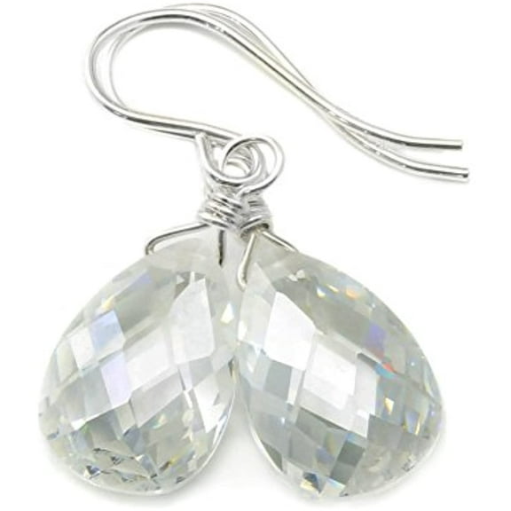 Sterling Silver Cubic Zirconia Earrings White Simulated Diamond Teardrops Faceted Simple Dangle CZ 1.2" Drops Designed for Adult Women