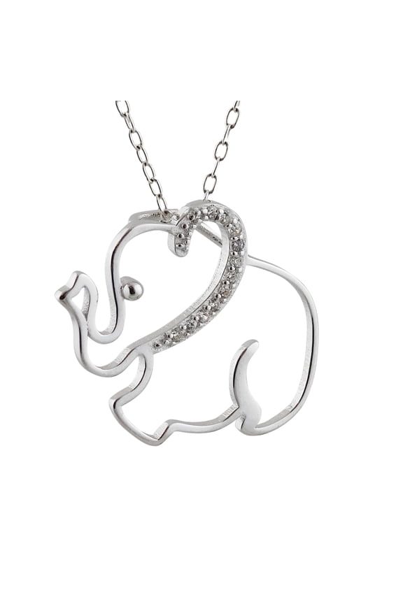 Sterling Silver Cubic Zirconia Elephant Necklace, 18" Chain