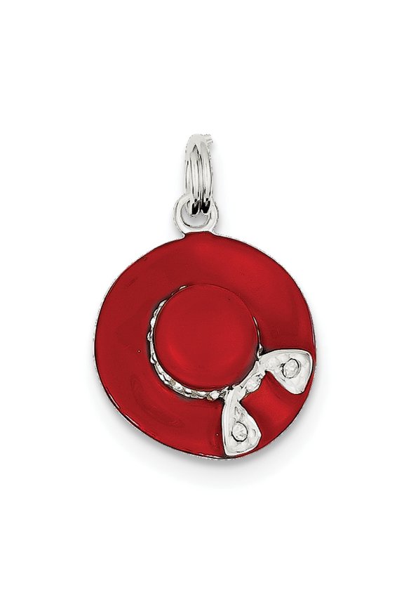 Sterling Silver Cubic Zirconia Enamel Hat With Spring Ring Charm - Measures 22x17mm Wide