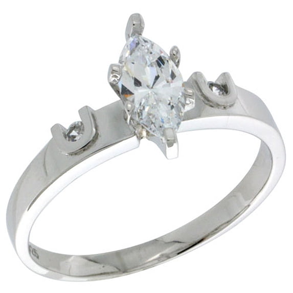 Sterling Silver Cubic Zirconia Engagement Ring 1.5 ct Marquise Cut 5/32 inch wide, size 9.5