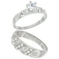 thumbnail image 1 of Sterling Silver Cubic Zirconia Engagement Rings Set for 6 mm Him & Hers Vertical Stripes Design, size 5.5, 1 of 5