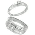 thumbnail image 1 of Sterling Silver Cubic Zirconia Engagement Rings Set for 9 mm Him & Hers 4 mm Ribbed Design, size 8, 1 of 5