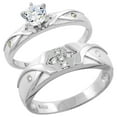 thumbnail image 1 of Sterling Silver Cubic Zirconia Engagement Rings Set for Him & Her Round, Brilliant Cut 1/4 inch wide, size 10, 1 of 5