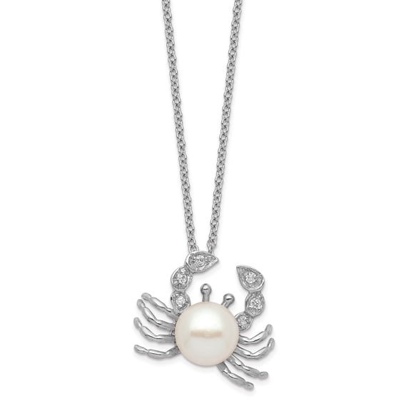 Sterling Silver Cubic Zirconia FW Cultured Crab Pearl Necklace