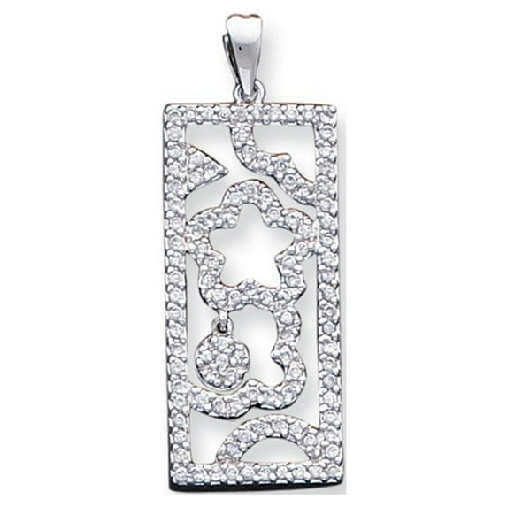 Sterling Silver Cubic Zirconia Fancy Pendant - Measures 42.1x15.5mm Wide