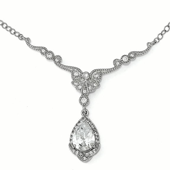 Sterling Silver Cubic Zirconia Fancy Teardrop Dangle 16in Necklace
