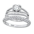 thumbnail image 1 of Sterling Silver Cubic Zirconia Floral Halo Bridal Anniversary Engagement Wedding Trio Set Ring Size 8, 1 of 1