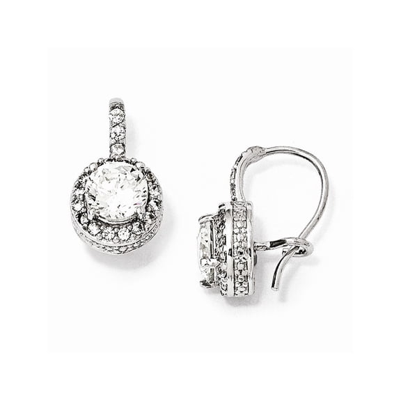 Sterling Silver Cubic Zirconia French Wire Earrings - Measures 17x11mm Wide