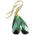 thumbnail image 1 of Sterling Silver Cubic Zirconia Green Earrings Faceted Long Teardrop Simulated Emerald In Cz Designed for Adult Women 1.4", 1 of 4