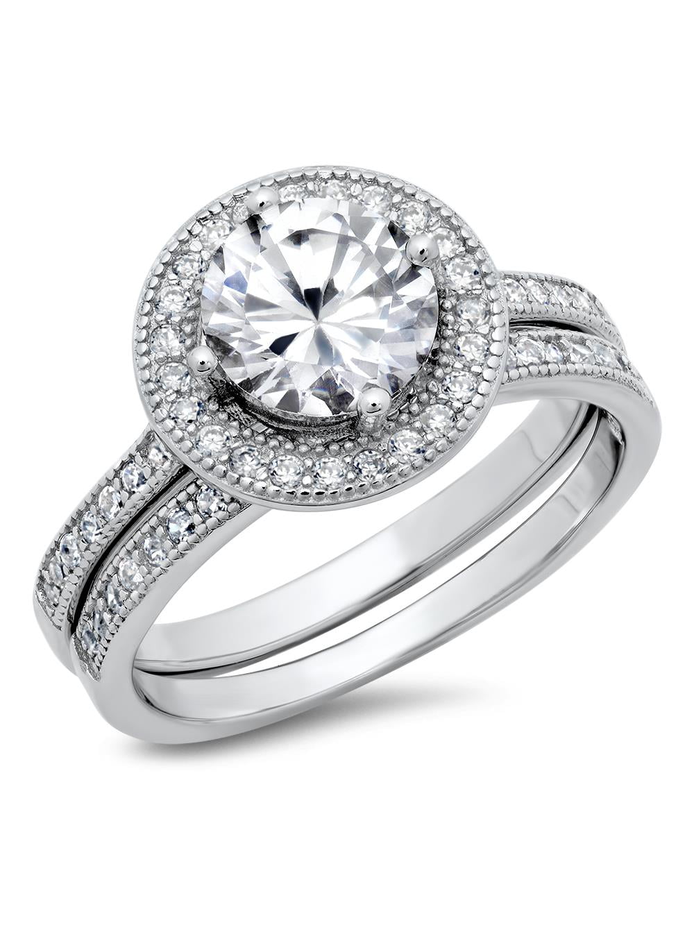 Sterling Silver Cubic Zirconia Halo Carat tw Round Brilliant