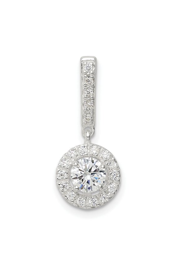 Sterling Silver Cubic Zirconia Halo Drop Earrings for Women with Pav Crystals and Accented Bail, Round Formal Elegant Statement Jewelry