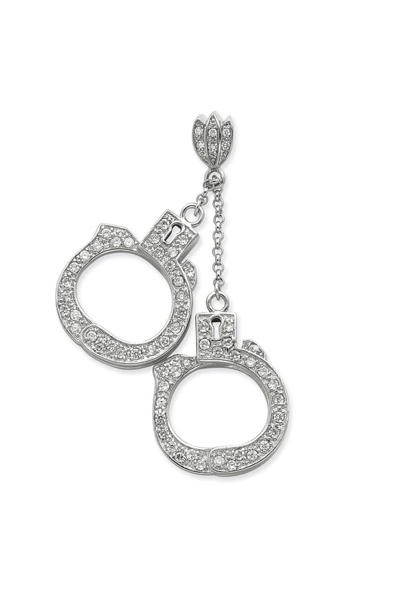 Sterling Silver Cubic Zirconia Handcuff Pendant - Measures 72x29.3mm Wide