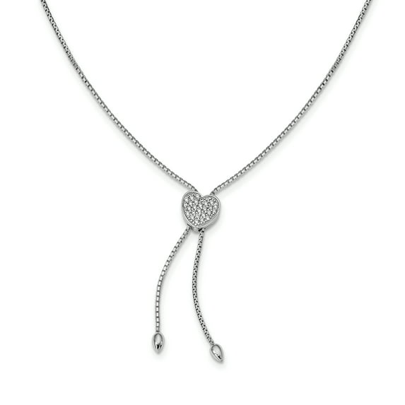Sterling Silver Cubic Zirconia Heart 26in Lariat Adjustable Necklace