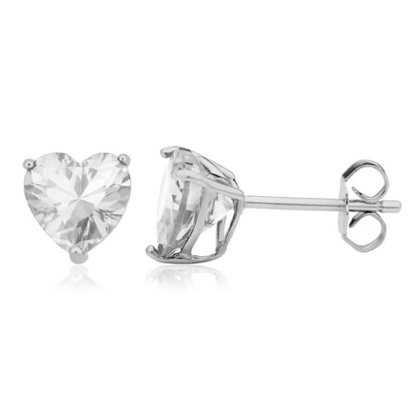KoolJewelry Sterling Silver Cubic Zirconia Heart Birthstone Earrings