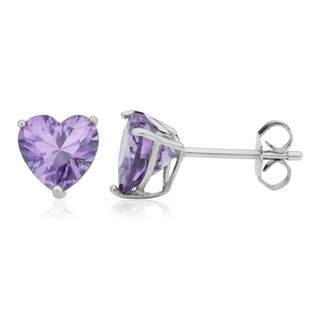 KoolJewelry Sterling Silver Cubic Zirconia Heart Birthstone Earrings