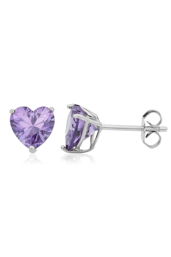 KoolJewelry Sterling Silver Cubic Zirconia Heart Birthstone Earrings