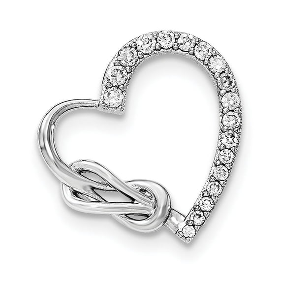 Sterling Silver Cubic Zirconia Heart Chain Slide - Measures 20.75x20mm Wide