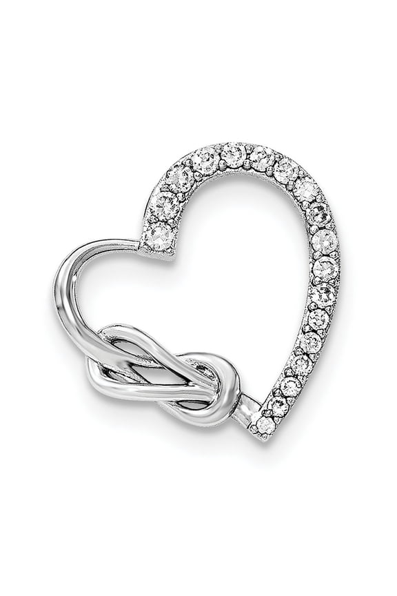 Sterling Silver Cubic Zirconia Heart Chain Slide - Measures 20.75x20mm Wide