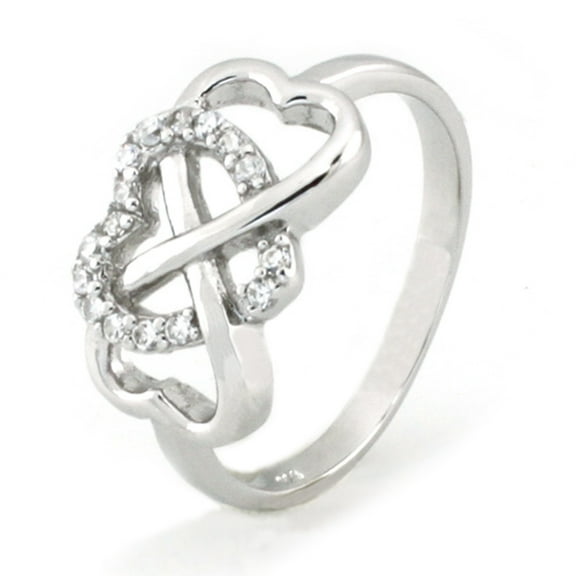 Sterling Silver Cubic Zirconia Heart Iconic Infinity Symbol Ring
