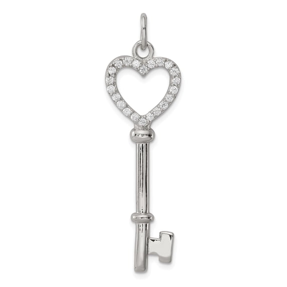 925 Sterling Silver Polished Cubic Zirconia Love Heart Key Pendant Necklace 49x14mm Wide Pendant for Women