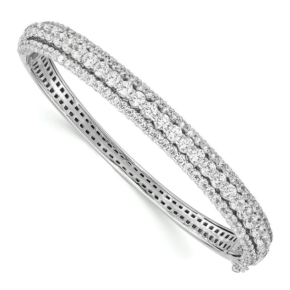Sterling Silver Cubic Zirconia Hinged Bangle Bracelet