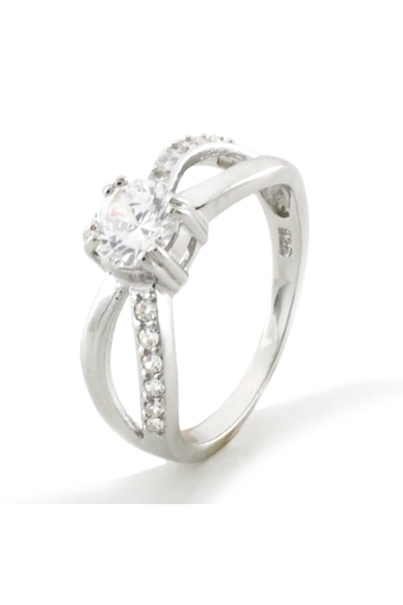 Sterling Silver Cubic Zirconia Infinity Ribbon Solitaire Promise Engagement Ring