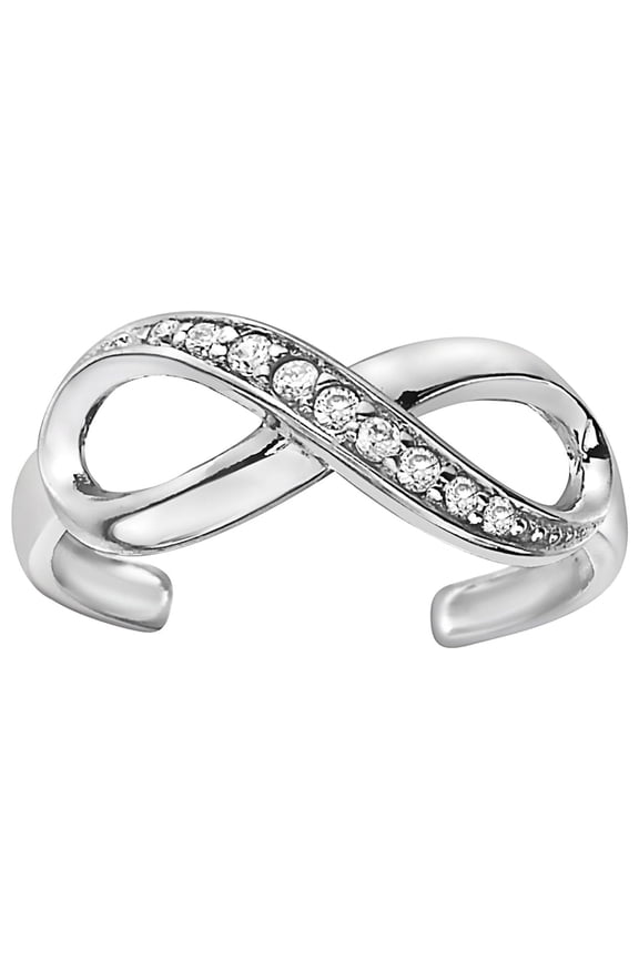 Sterling Silver Cubic Zirconia Infinity Toe Ring Body Jewelry Adjustable