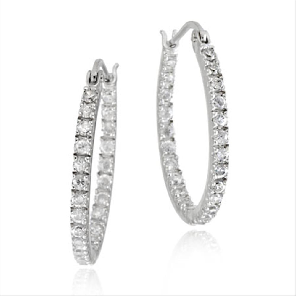 SILVERSPECK Sterling Silver Cubic Zirconia Inside Out 20mm Oval Hoop Earrings