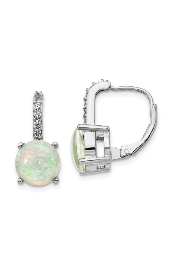 Sterling Silver Cubic Zirconia Lab created Opal Leverback Stud Earrings