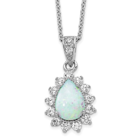Sterling Silver Cubic Zirconia Lab created Opal Pear Shaped Necklace