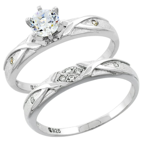 Sterling Silver Cubic Zirconia Ladies’ Engagement Ring Set 2-Piece, 1/8 inch wide, size 7