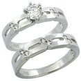 thumbnail image 1 of Sterling Silver Cubic Zirconia Ladies’ Engagement Ring Set 2-Piece, 5/32 inch wide, Size 9.5, 1 of 5