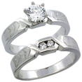 thumbnail image 1 of Sterling Silver Cubic Zirconia Ladies’ Engagement Ring Set 2-Piece Chevron Pattern Channel Set, 3/16 inch wide, Size 6, 1 of 5