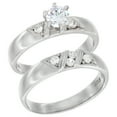 thumbnail image 1 of Sterling Silver Cubic Zirconia Ladies’ Engagement Ring Set 2-Piece Triangle Design, 1/4 inch wide, size 9, 1 of 5