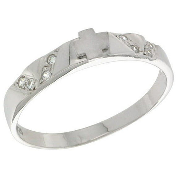 Sterling Silver Cubic Zirconia Ladies' Wedding Band Ring, 1/8 inch wide, size 6