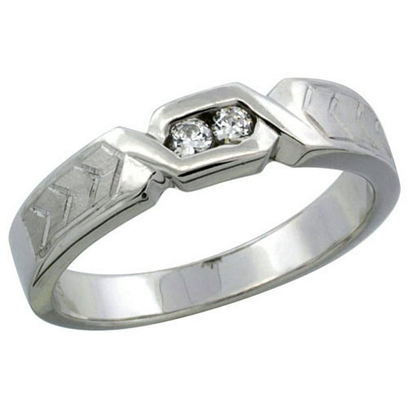 Sterling Silver Cubic Zirconia Ladies' Wedding Band Ring Chevron Pattern Channel Set, 3/16 inch wide, Size 9.5