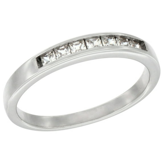 Sterling Silver Cubic Zirconia Ladies' Wedding Band Ring Classic Channel Design, 1/8 inch wide, size 8.5