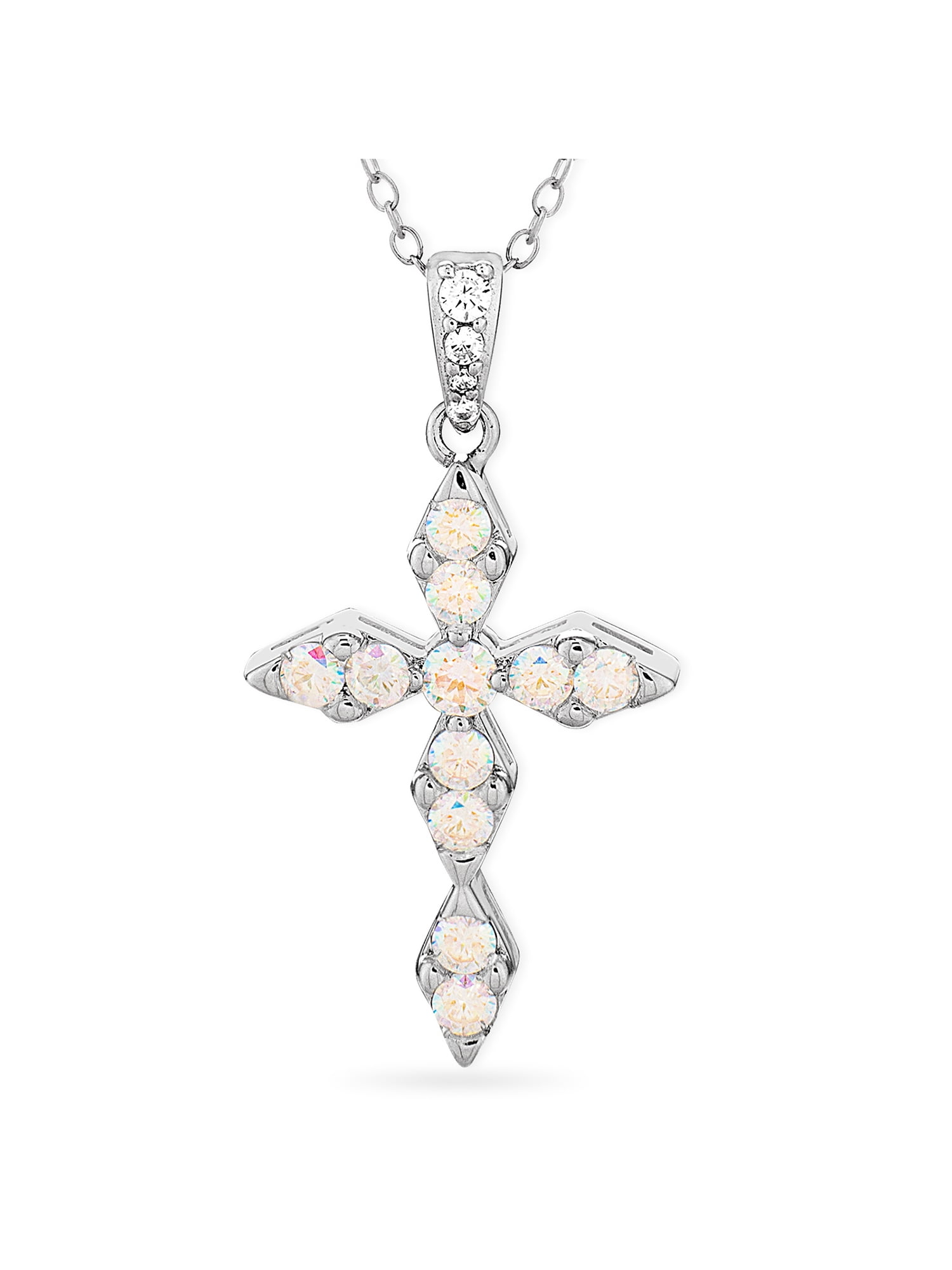 Sterling Silver Cubic Zirconia Marquise Cross Pendant Necklace 18 Inch