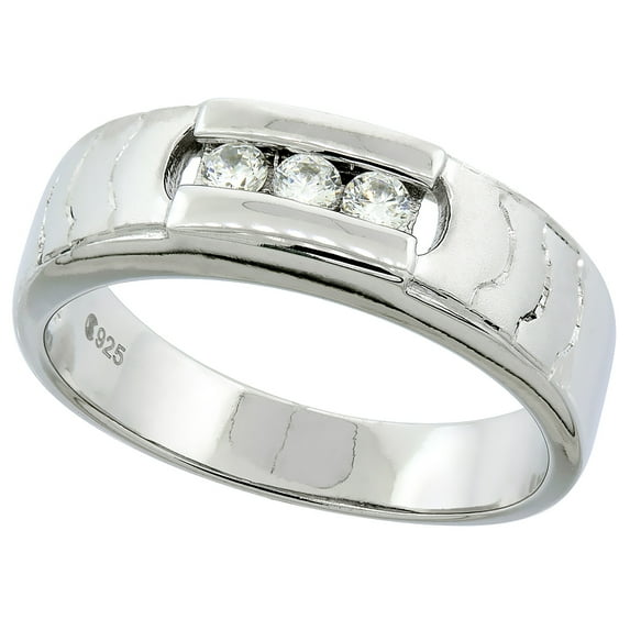 Sterling Silver Cubic Zirconia Mens Mens Wedding Band Ring 1/4 inch wide, size 13