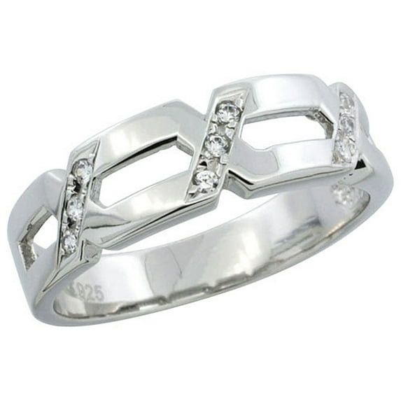 Sterling Silver Cubic Zirconia Mens Wedding Band Ring, 1/4 inch wide, Size 10.5
