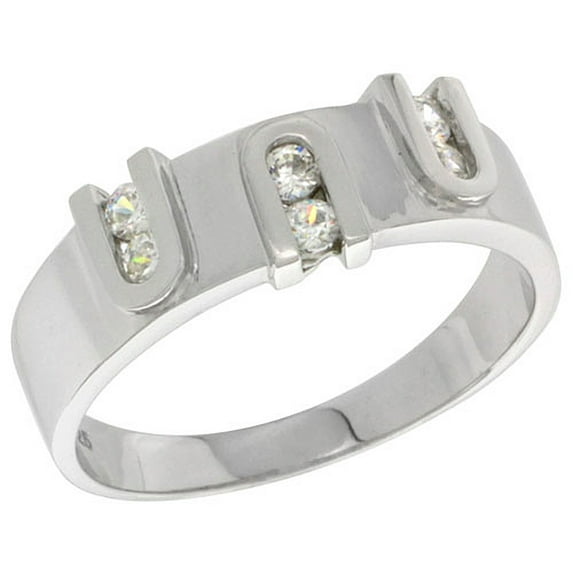 Sterling Silver Cubic Zirconia Mens Wedding Band Ring 7mm (9/32 inch) wide, size 8.5