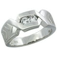 thumbnail image 1 of Sterling Silver Cubic Zirconia Mens Wedding Band Ring Chevron Pattern Channel Set, 9/32 inch wide, Size 13, 1 of 5
