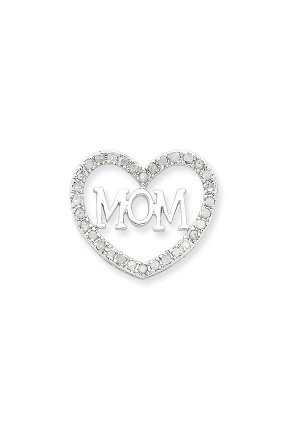 Sterling Silver Cubic Zirconia Mom Heart Slide - Measures 20.15x23.55mm Wide