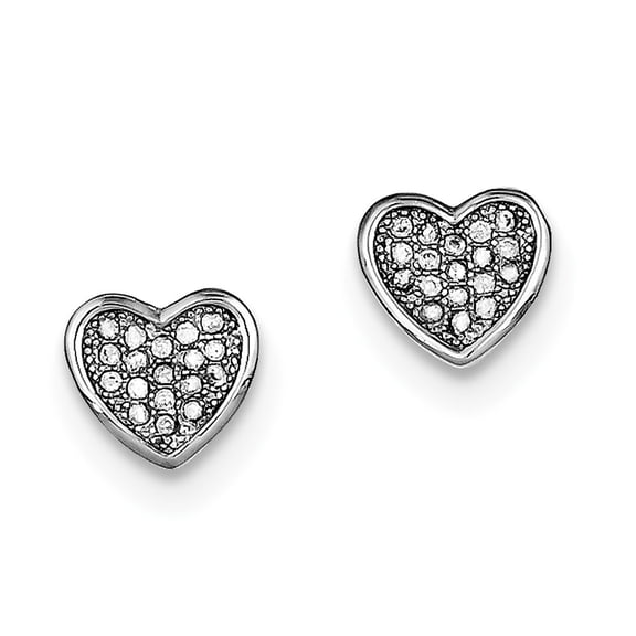 Sterling Silver Cubic Zirconia Pave Heart Post Earrings - Measures 9x9mm Wide