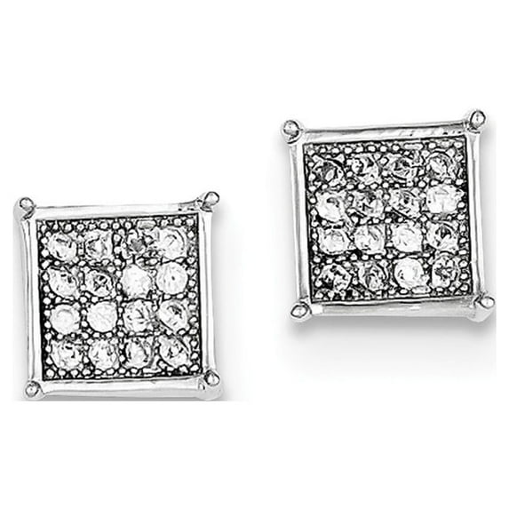 Sterling Silver Cubic Zirconia Pave Square Post Earrings - Measures 8x8mm Wide