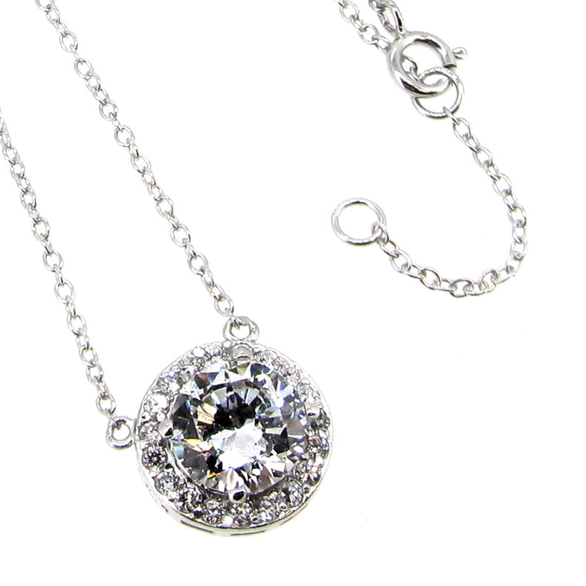 Sterling Silver Cubic Zirconia Pendant Chain Necklace Adjustable